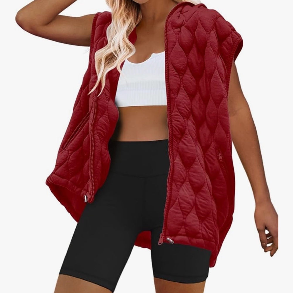 Red Quilted Hooded Vest